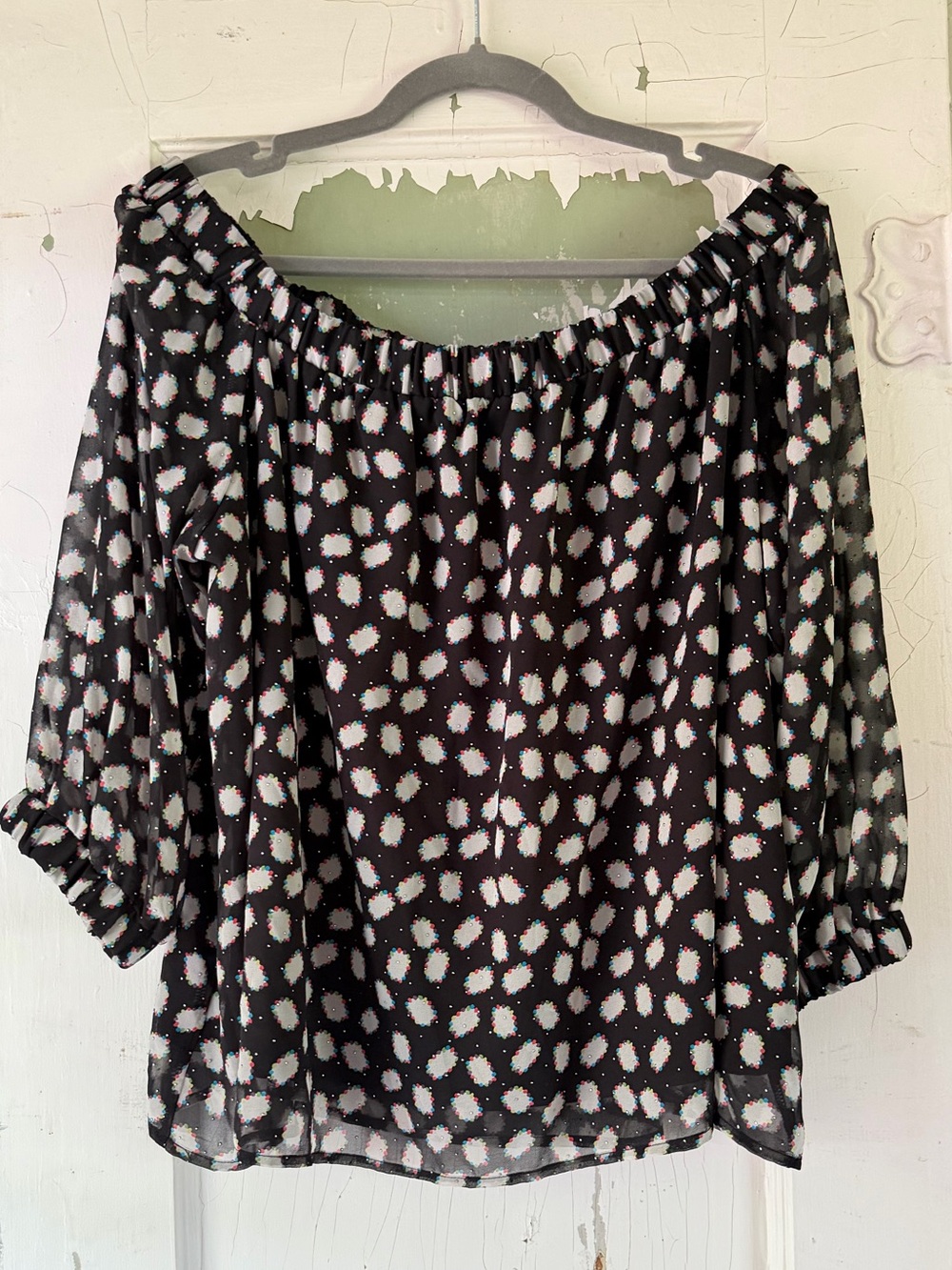 Cynthia Rowley Black & White Polka Dot Off-the-Shoulder Blouse Size Large